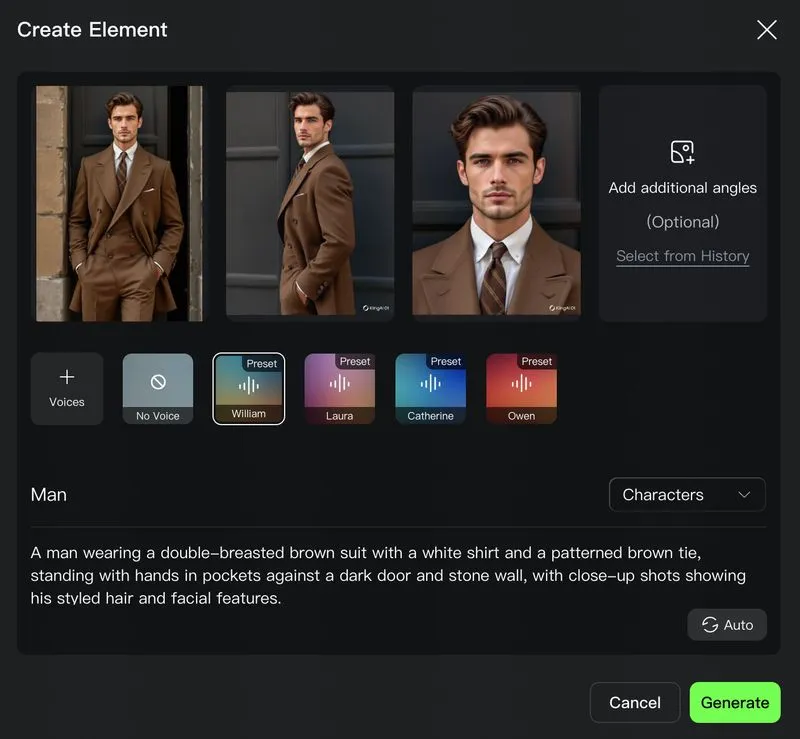 Kling 3.0 interface for uploading reference images to lock character identity